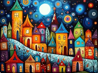 Картина маслом Над крышами №50