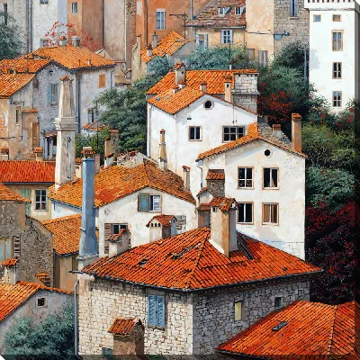 Картина маслом Домики с красными крышами №10