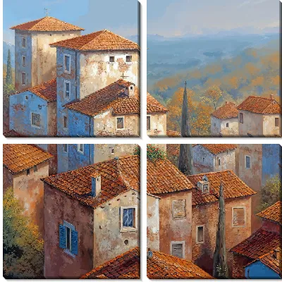 Модульная картина Домики с красными крышами №17