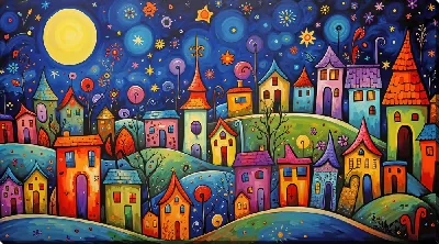 Картина маслом Крыши домов №18