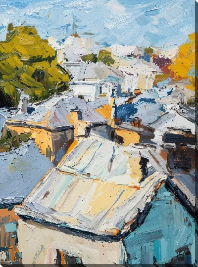 Картина маслом Крыши домов №20
