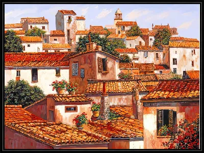 Картина Домики с красными крышами №28