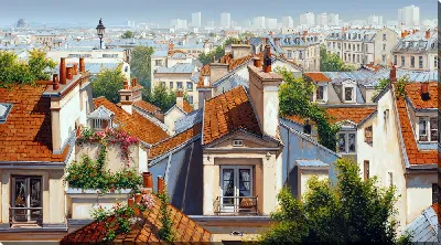 Картина маслом Крыши домов №32