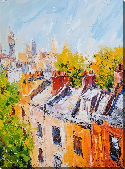 Картина маслом Крыши домов №36