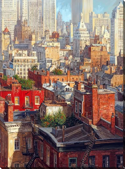 Картина маслом Крыши домов №38