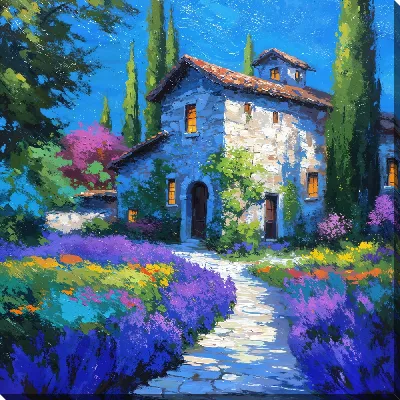 Картина маслом Дом в саду №13