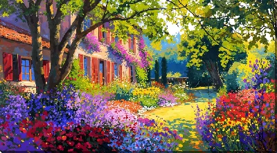 Картина маслом Дом в саду №21