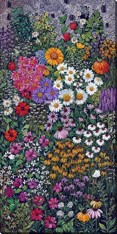 Картина маслом Цветы в саду летние №2