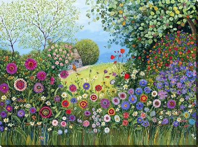 Картина маслом Летний сад с цветами №44