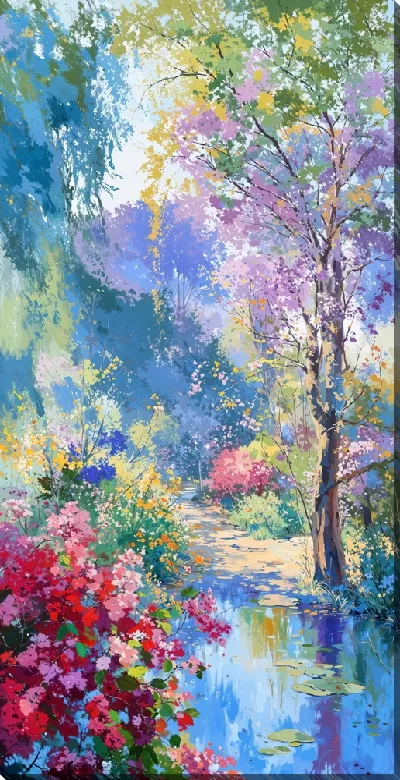 Картина маслом Летний сад с цветами №48