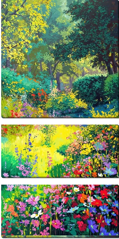 Модульная картина Летний сад с цветами №49