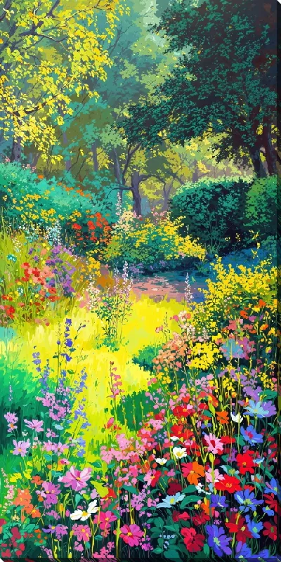 Картина маслом Летний сад с цветами №49