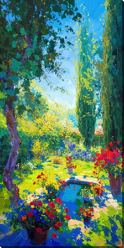 Картина маслом Летний сад с цветами №50