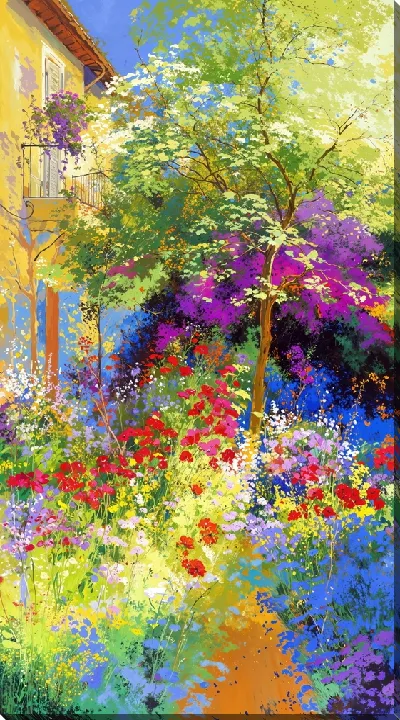 Картина маслом Летний сад с цветами №52