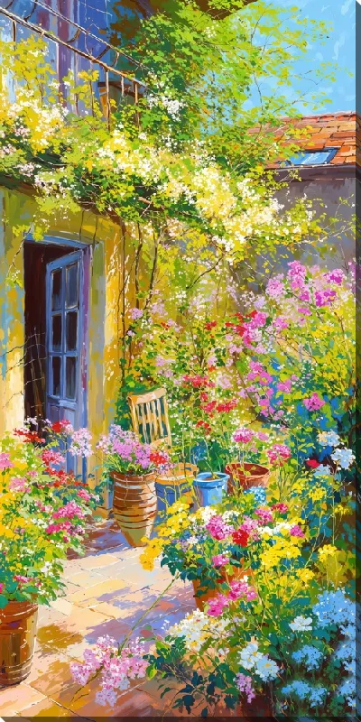 Картина маслом Летний сад с цветами №54