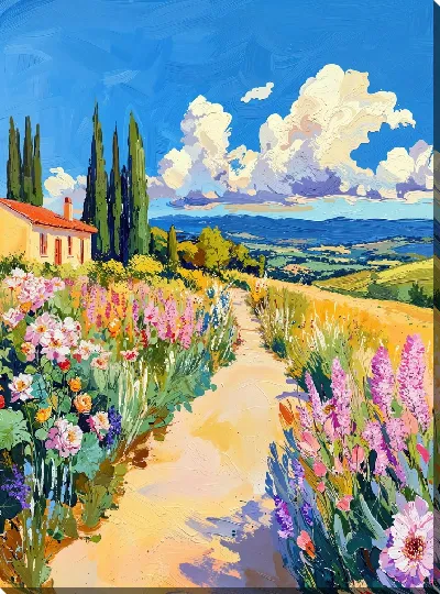 Картина маслом Летний сад с цветами №57