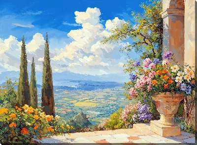 Картина маслом Летний сад с цветами №59