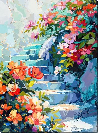 Картина маслом Летний сад с цветами №60