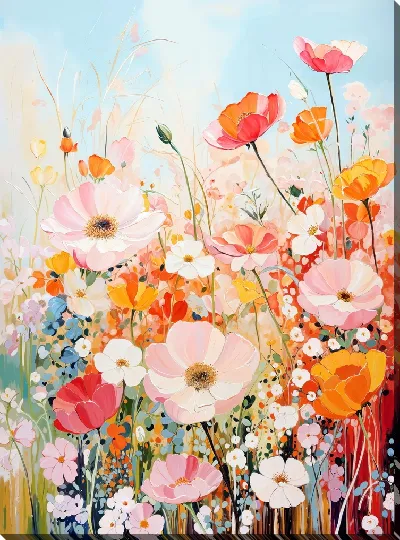 Картина маслом Летний сад с цветами №62