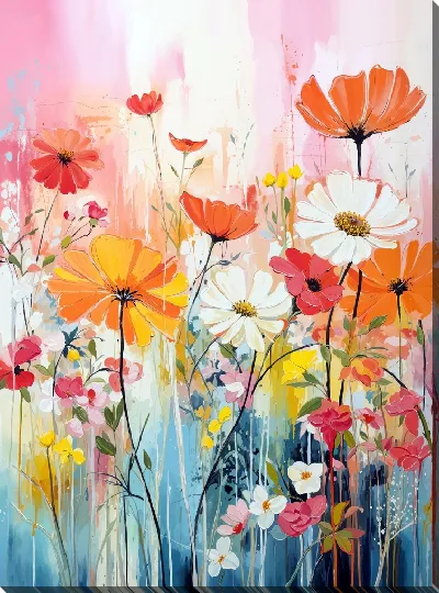 Картина маслом Летний сад с цветами №63