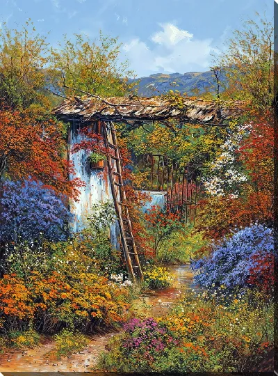 Картина маслом Летний сад с цветами №65