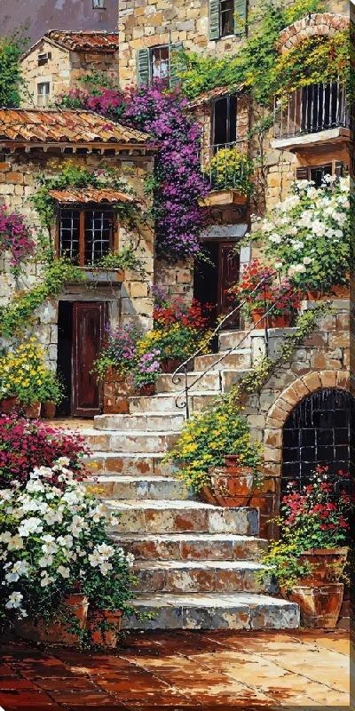 Картина маслом Летний сад с цветами №67