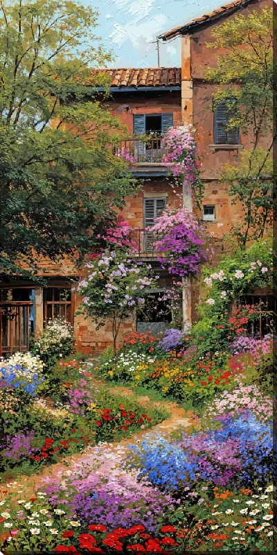 Картина маслом Летний сад с цветами №68