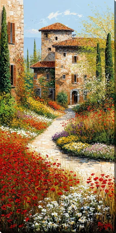 Картина маслом Летний сад с цветами №70