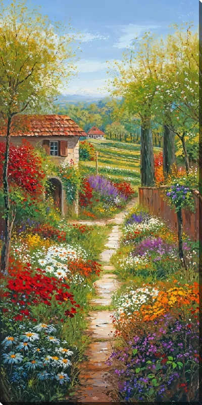 Картина маслом Летний сад с цветами №72