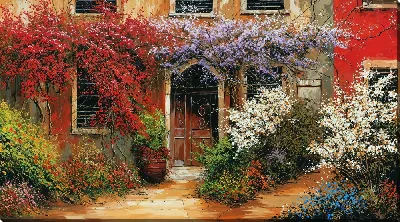 Картина маслом Летний сад с цветами №76