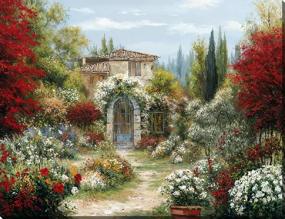 Картина маслом Летний сад с цветами №80