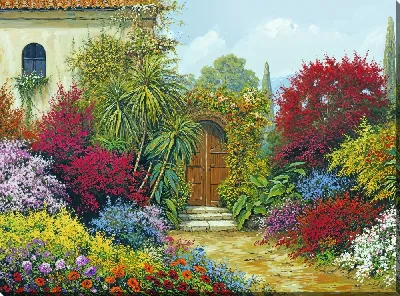 Картина маслом Летний сад с цветами №81