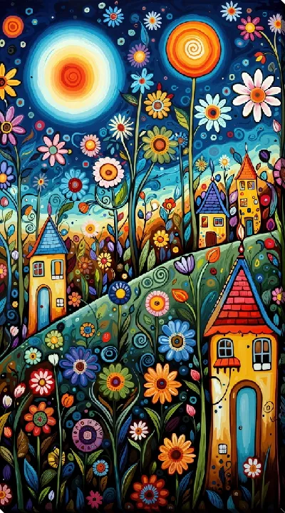 Картина маслом Летний сад с цветами №85