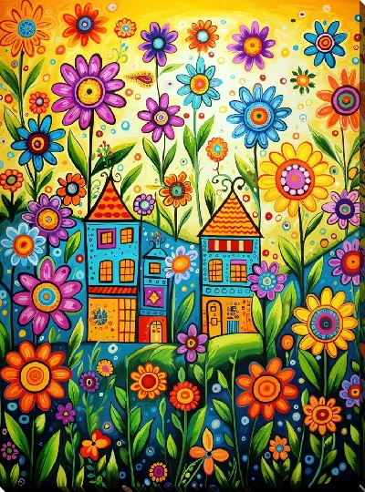 Картина маслом Летний сад с цветами №86