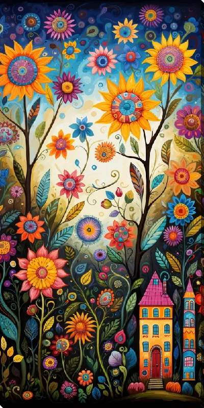 Картина маслом Летний сад с цветами №87