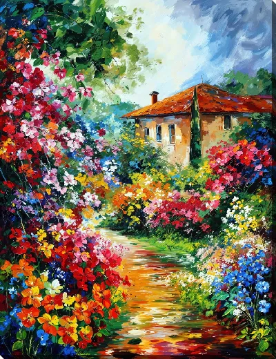 Картина Летний сад с цветами №89