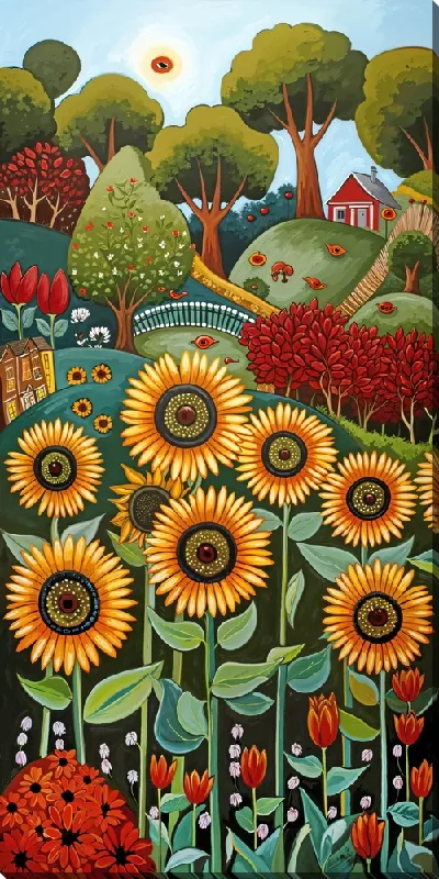 Картина маслом Летний сад с цветами №95