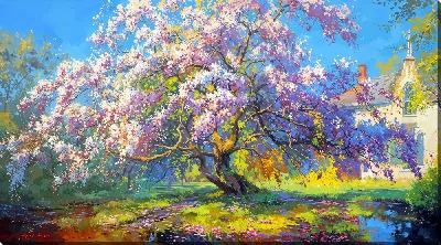 Картина маслом Цветущие деревья лета №3