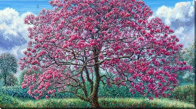 Картина маслом Цветущие деревья лета №4