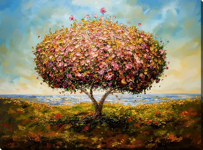 Картина маслом Цветущие деревья лета №46