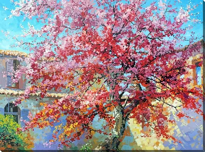 Картина маслом Дерево цветущее №10