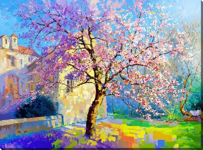 Картина маслом Дерево цветущее №11