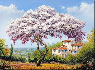 Картина маслом Дерево цветет №1