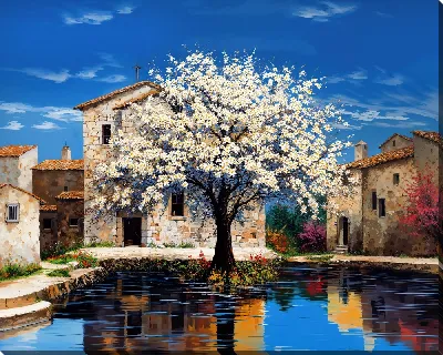 Картина маслом Дерево цветет №2