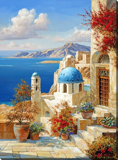 Картина маслом Санторини №4