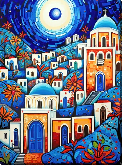 Картина маслом Санторини №22