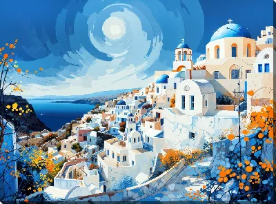 Картина маслом Санторини №25