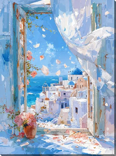 Картина маслом Санторини №35