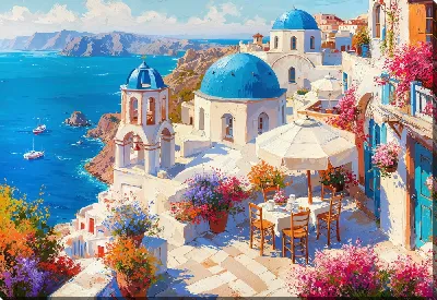 Картина маслом Санторини №47