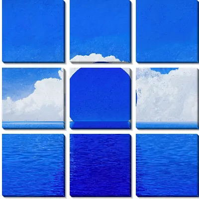 Модульная картина Синее Солнце на фоне белых облаков
